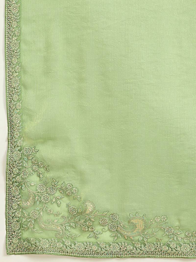 Trendmalls Chiffon Embroidery Sequence work Saree with Unstitched Blouse Piece