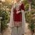 Red faux georgette embroidered palazzo suit with dupatta