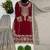 Red faux georgette embroidered palazzo suit with dupatta