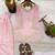 Pink pure crepe silk blend embroidered farshi suit with net dupatta