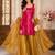 Rani pink hand painted fendy silk blend kurta palazzo set with dupatta