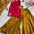 Rani pink hand painted fendy silk blend kurta palazzo set with dupatta