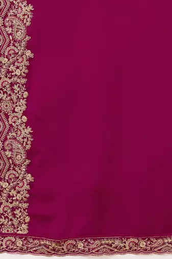 Satin Embroidery With Sequence Work Saree with Unstitched Blouse