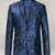 Men's matalic blue lambskin leather coat double-vented & sophisticated drape.