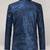 Men's matalic blue lambskin leather coat double-vented & sophisticated drape.
