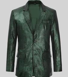 Men's matalic green lambskin leather coat double-vented & sophisticated drape.
