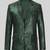 Men's matalic green lambskin leather coat double-vented & sophisticated drape.