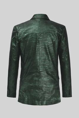 Men's matalic green lambskin leather coat double-vented & sophisticated drape. 2