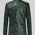 Men's matalic green lambskin leather coat double-vented & sophisticated drape.