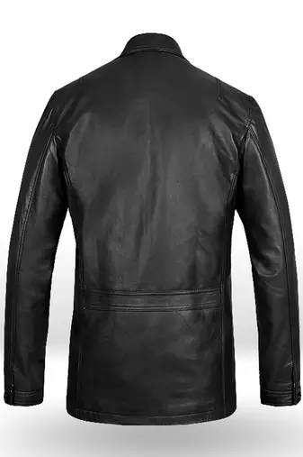 Men's black lambskin leather jacket 2 envelope pocket & button detail