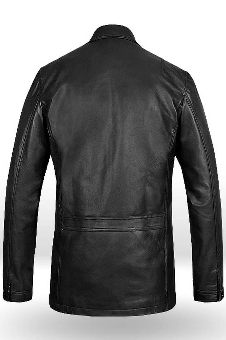 Men's black lambskin leather jacket 2 envelope pocket & button detail