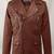 Men's brown  lambskin leather jacket multiple zipper & waist belt detail