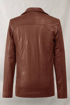 Men's brown  lambskin leather jacket multiple zipper & waist belt detail 3