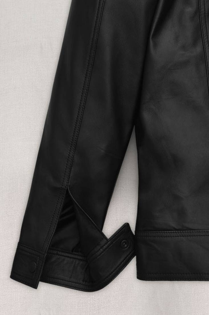 Men's black lambskin leather jacket 2 envelope pocket & button detail
