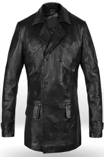 Men's black lambskin leather jacket 2 envelope pocket & button detail