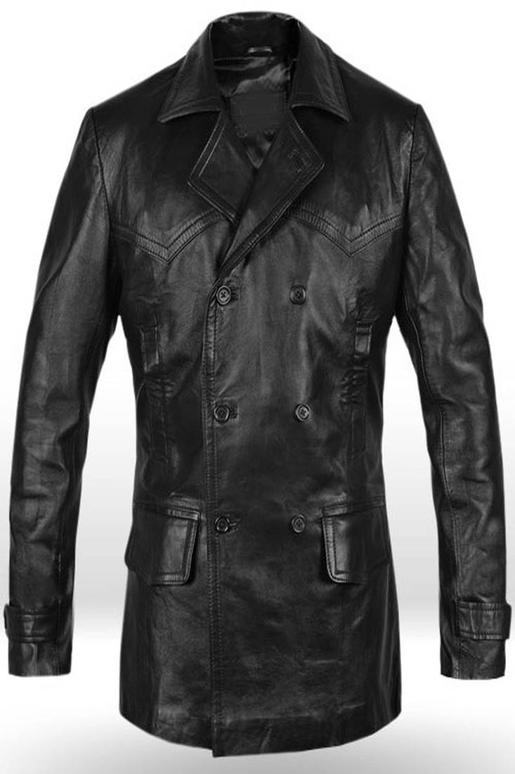 Men's black lambskin leather jacket 2 envelope pocket & button detail