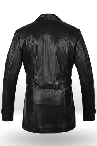 Men's black lambskin leather jacket 2 envelope pocket & button detail