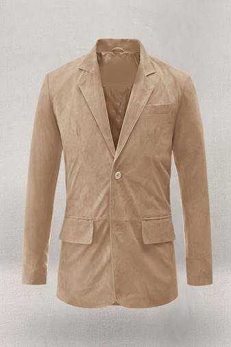 Men's tan beige lambskin leather suede  coat flap pockets & flap pockets   detail