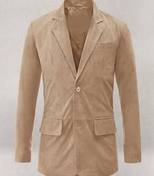 Men's tan beige lambskin leather suede  coat flap pockets & flap pockets   detail