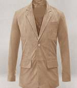 Men's tan beige lambskin leather suede  coat flap pockets & flap pockets   detail