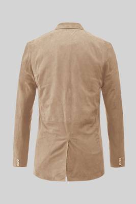 Men's tan beige lambskin leather suede  coat flap pockets & flap pockets   detail 2