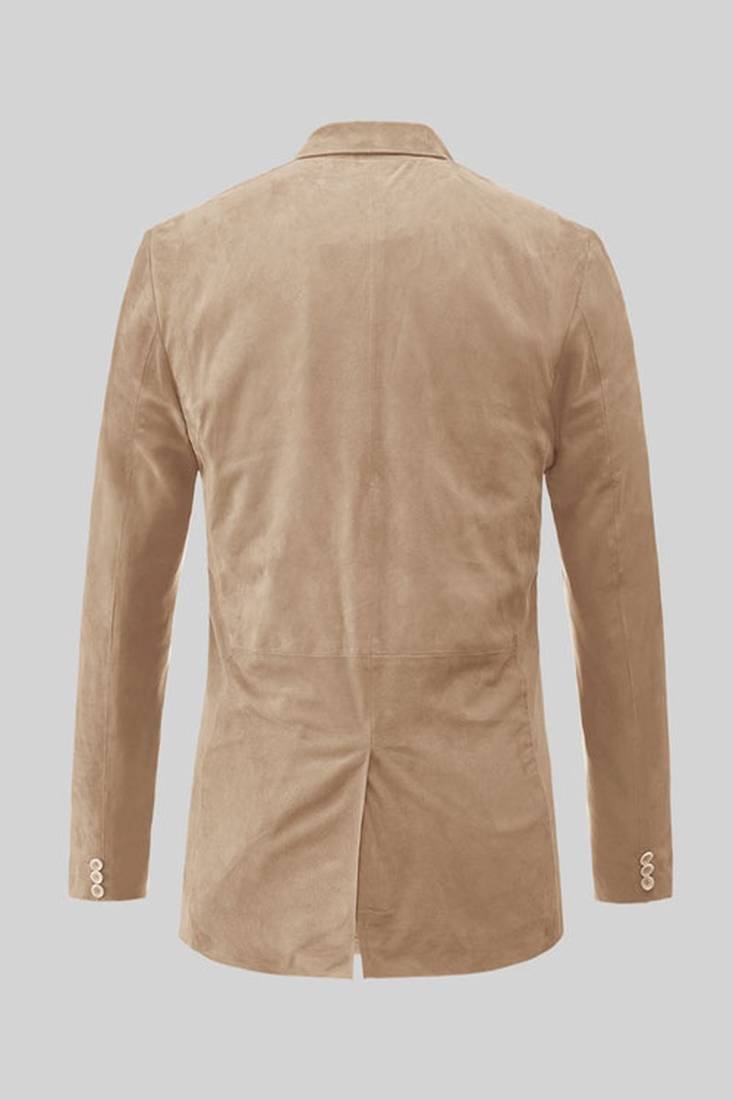Men's tan beige lambskin leather suede  coat flap pockets & flap pockets   detail