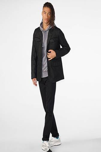 Men's black lambskin leather coat 4 envelope pocket & button detail