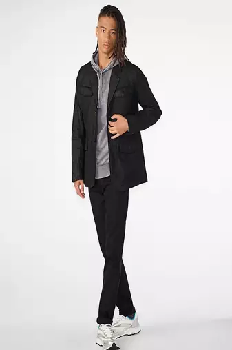 Men's black lambskin leather coat 4 envelope pocket & button detail