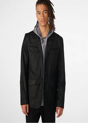 Men's black lambskin leather coat 4 envelope pocket & button detail 2