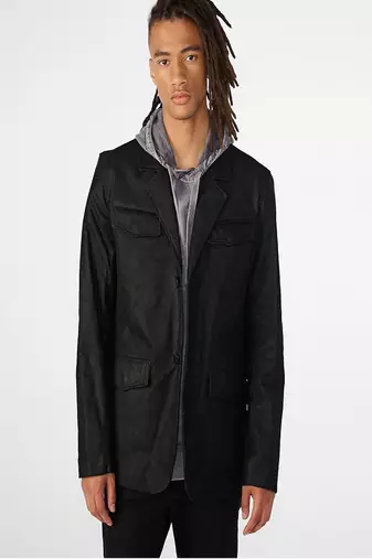 Men's black lambskin leather coat 4 envelope pocket & button detail
