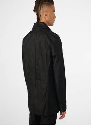 Men's black lambskin leather coat 4 envelope pocket & button detail 3