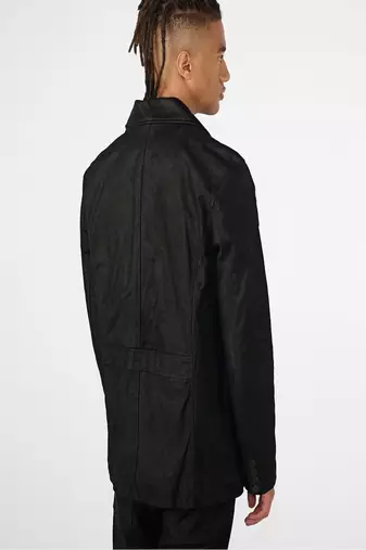Men's black lambskin leather coat 4 envelope pocket & button detail