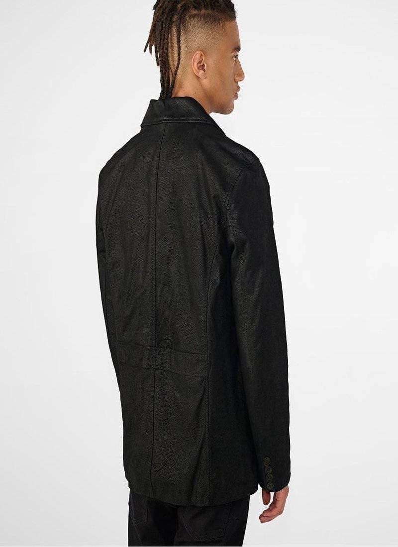 Men's black lambskin leather coat 4 envelope pocket & button detail