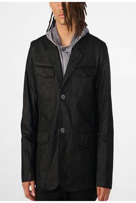 Men's black lambskin leather coat 4 envelope pocket & button detail 4