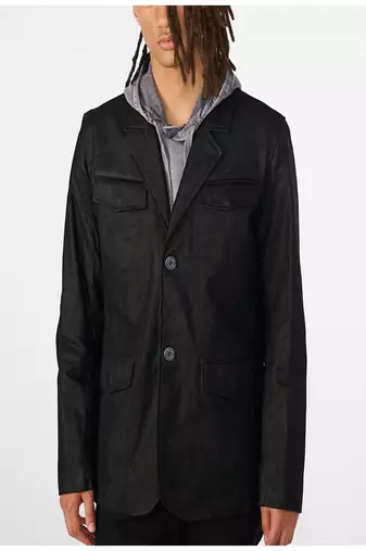 Men's black lambskin leather coat 4 envelope pocket & button detail