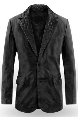 Men's black lambskin leather coat 2 envelope pocket & button  quilted collar detail 1
