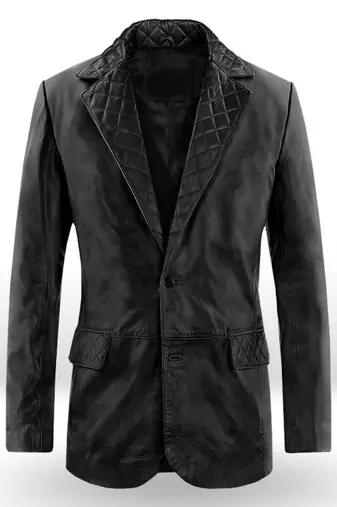 Men's black lambskin leather coat 2 envelope pocket & button  quilted collar detail