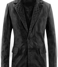 Men's black lambskin leather coat 2 envelope pocket & button  quilted collar detail