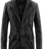 Men's black lambskin leather coat 2 envelope pocket & button  quilted collar detail