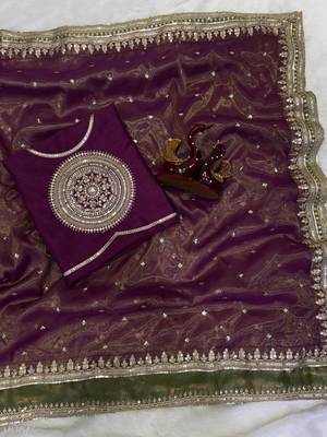 Wine Color Sequance and cording Embroidery Work Twill saree 3