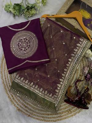 Wine Color Sequance and cording Embroidery Work Twill saree 5