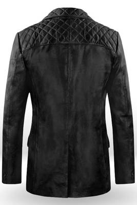 Men's black lambskin leather coat 2 envelope pocket & button  quilted collar detail 3