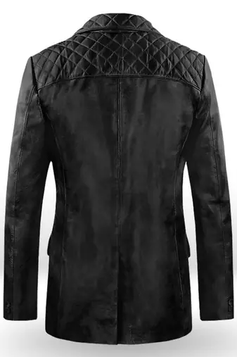 Men's black lambskin leather coat 2 envelope pocket & button  quilted collar detail