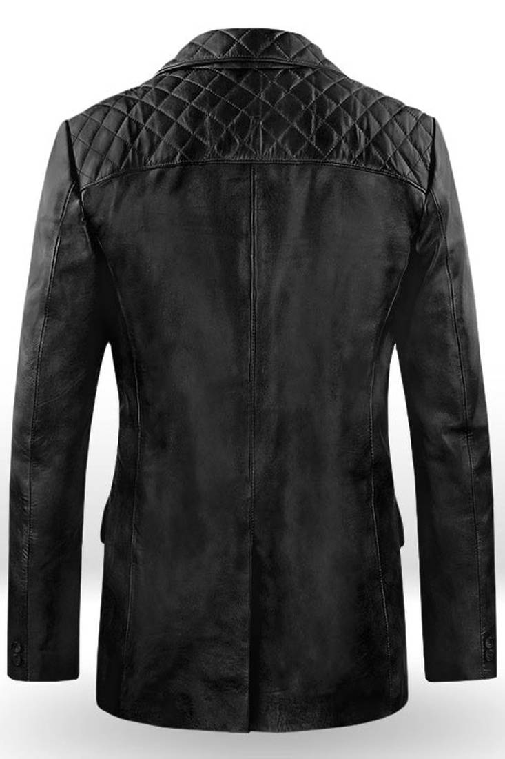 Men's black lambskin leather coat 2 envelope pocket & button  quilted collar detail