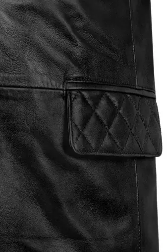 Men's black lambskin leather coat 2 envelope pocket & button  quilted collar detail