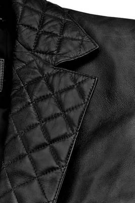 Men's black lambskin leather coat 2 envelope pocket & button  quilted collar detail 5
