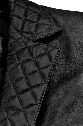 Men's black lambskin leather coat 2 envelope pocket & button  quilted collar detail