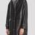 Men's black lambskin leather hooded coat 2 envelope pocket & button café collar detail