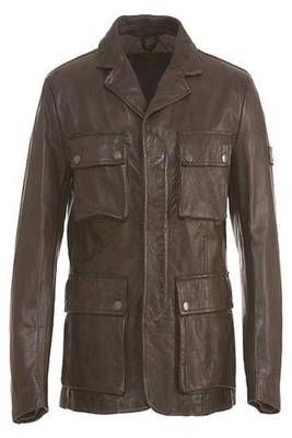 Men's dark brown  lambskin leather coat 2 envelope pocket & button detail 1
