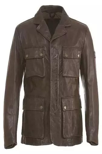 Men's dark brown  lambskin leather coat 2 envelope pocket & button detail